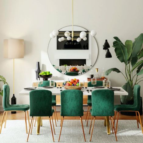 dining room table with green chairs